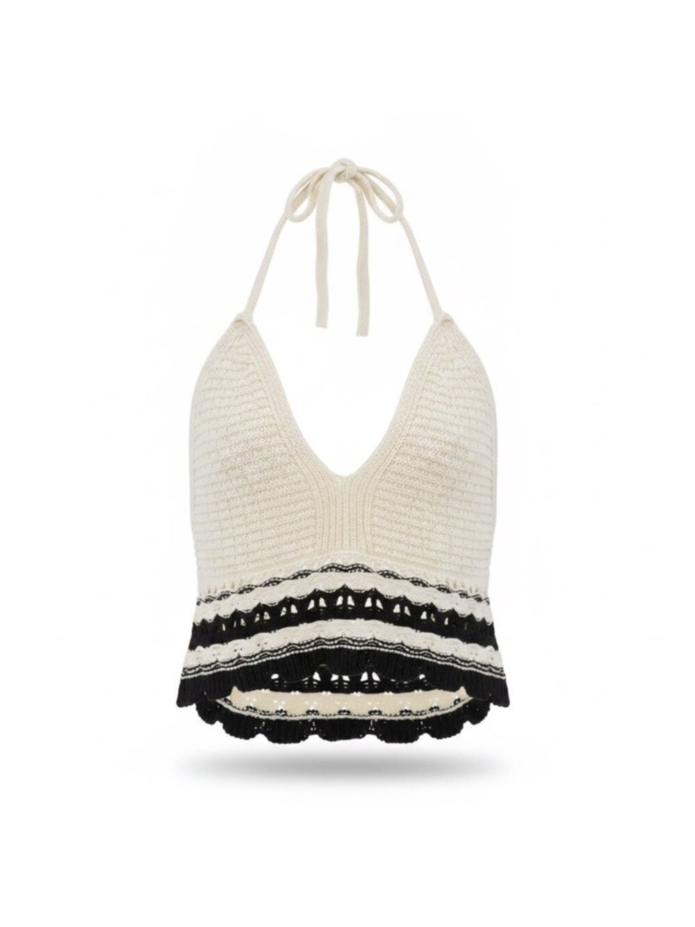 Sincerely Jules Womens Ivory & Black Crochet Halter Top Scallop Trim Size S